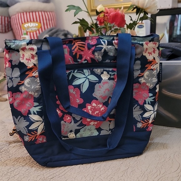 Handbags - Floral Tote Bag - Blue and Multicolor